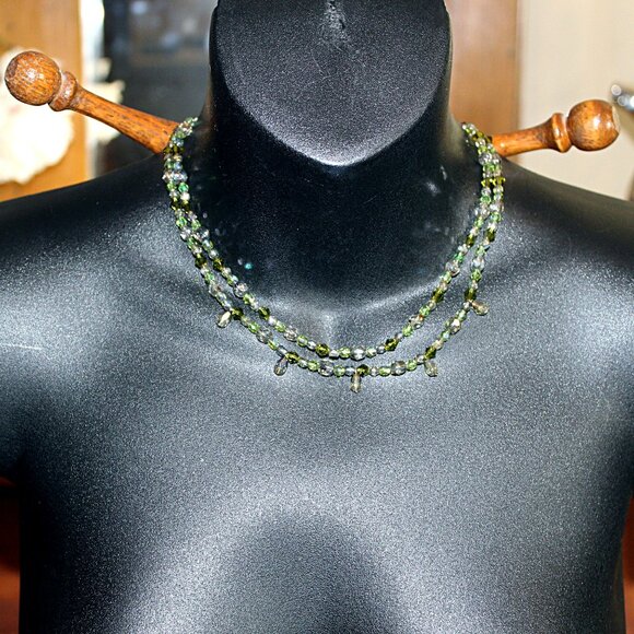 Spring Green Crystal Bling Double Strand Tsunami  Necklace - Picture 2 of 5